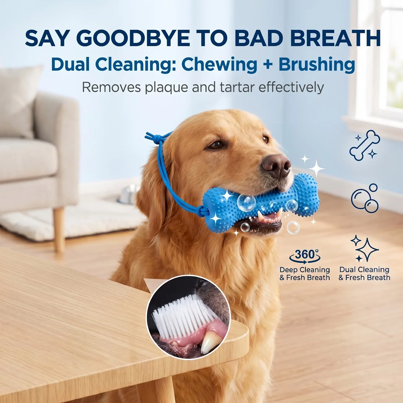 Teeth Cleaning Dog Chew Bone - Herbruikbaar kauwspeeltje voor honden, rubberen bot,